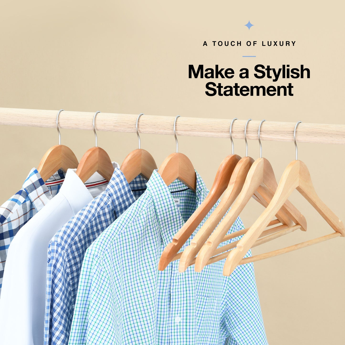 Natural Wood Solid Wood Clothes Hangers, Coat Hanger Wooden Hangers