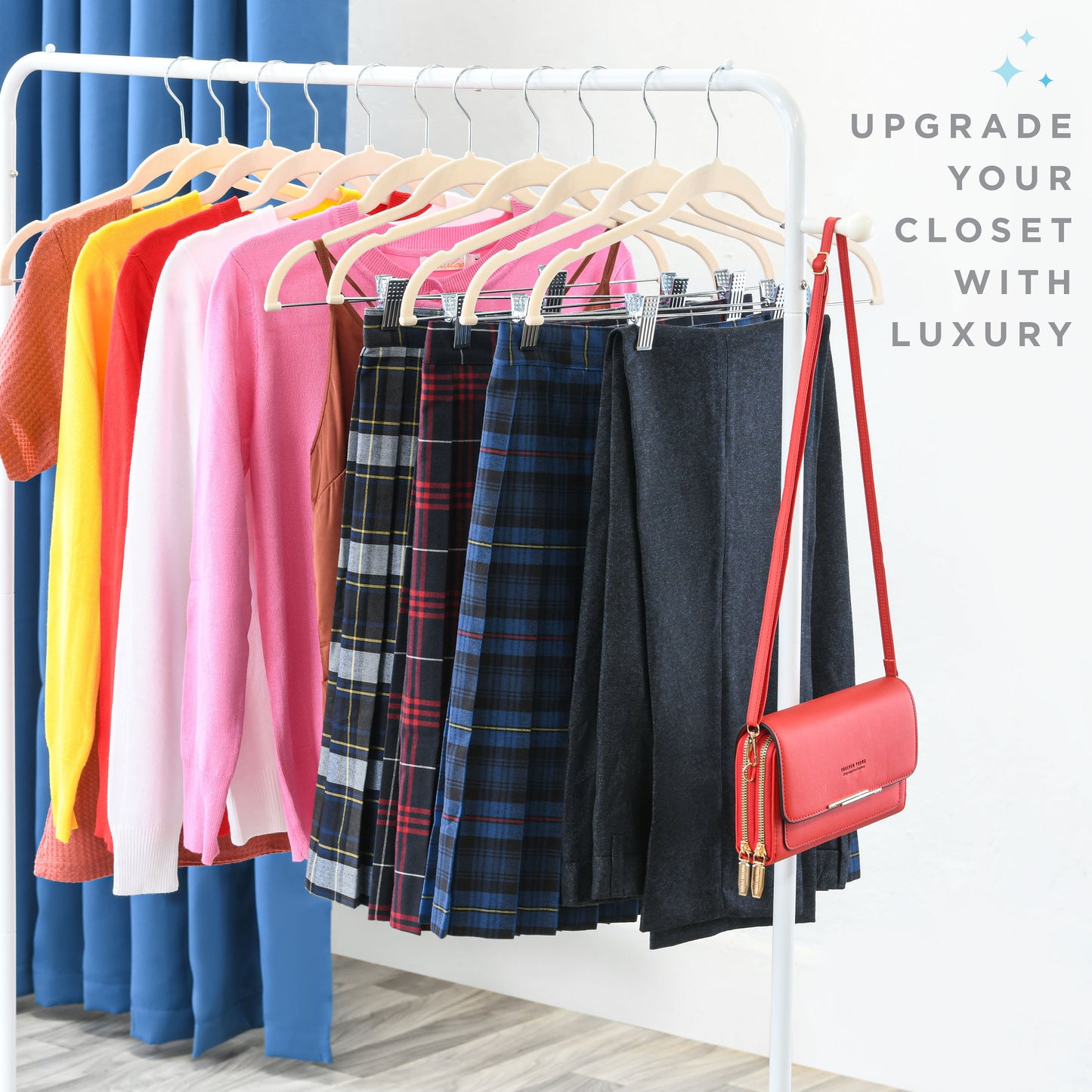 Velvet Slim Clothes Hangers, With Metal Clips, Hook Swivel 360, Ultra Thin, Color Ivory