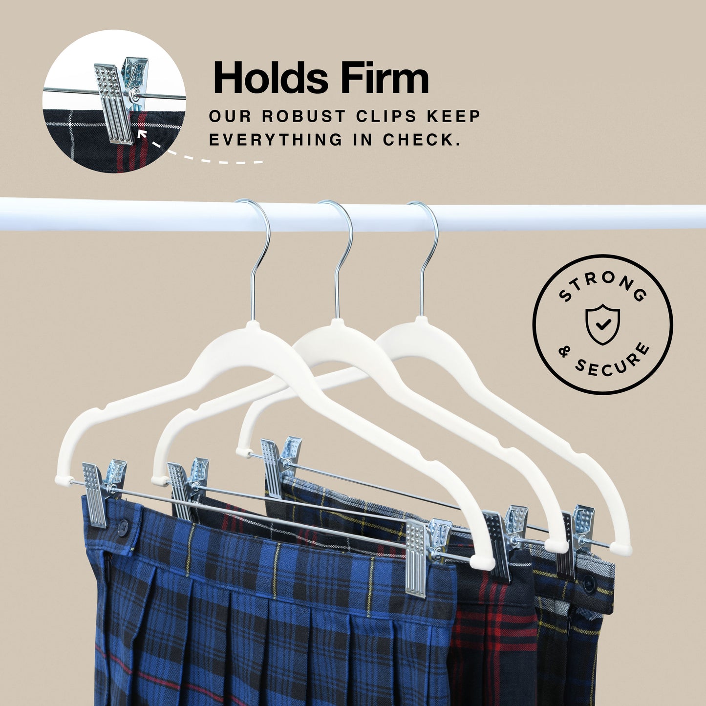 Velvet Slim Clothes Hangers, With Metal Clips, Hook Swivel 360, Ultra Thin, Color Ivory