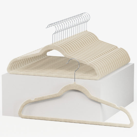 Velvet Slim Cloth Hangers, Hook Swivel 360, Ultra Thin, Color Ivory