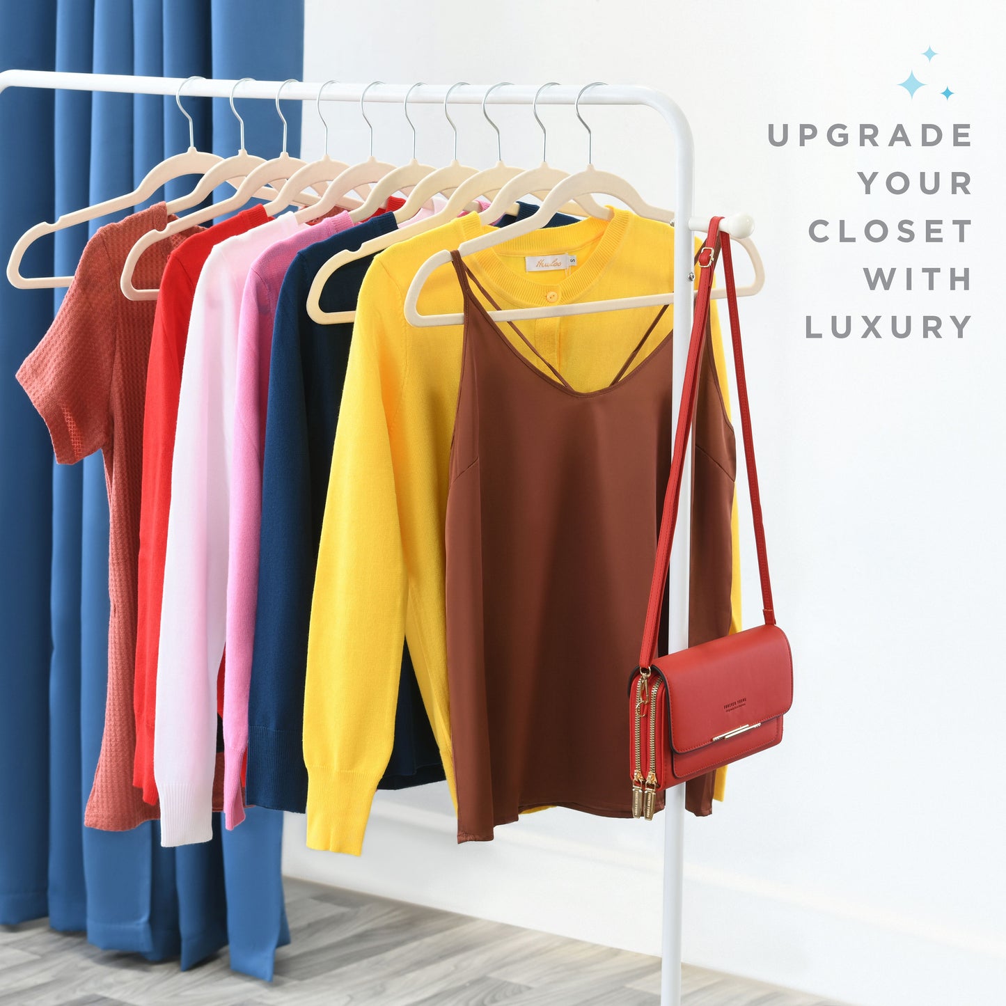 Velvet Slim Cloth Hangers, Hook Swivel 360, Ultra Thin, Color Ivory