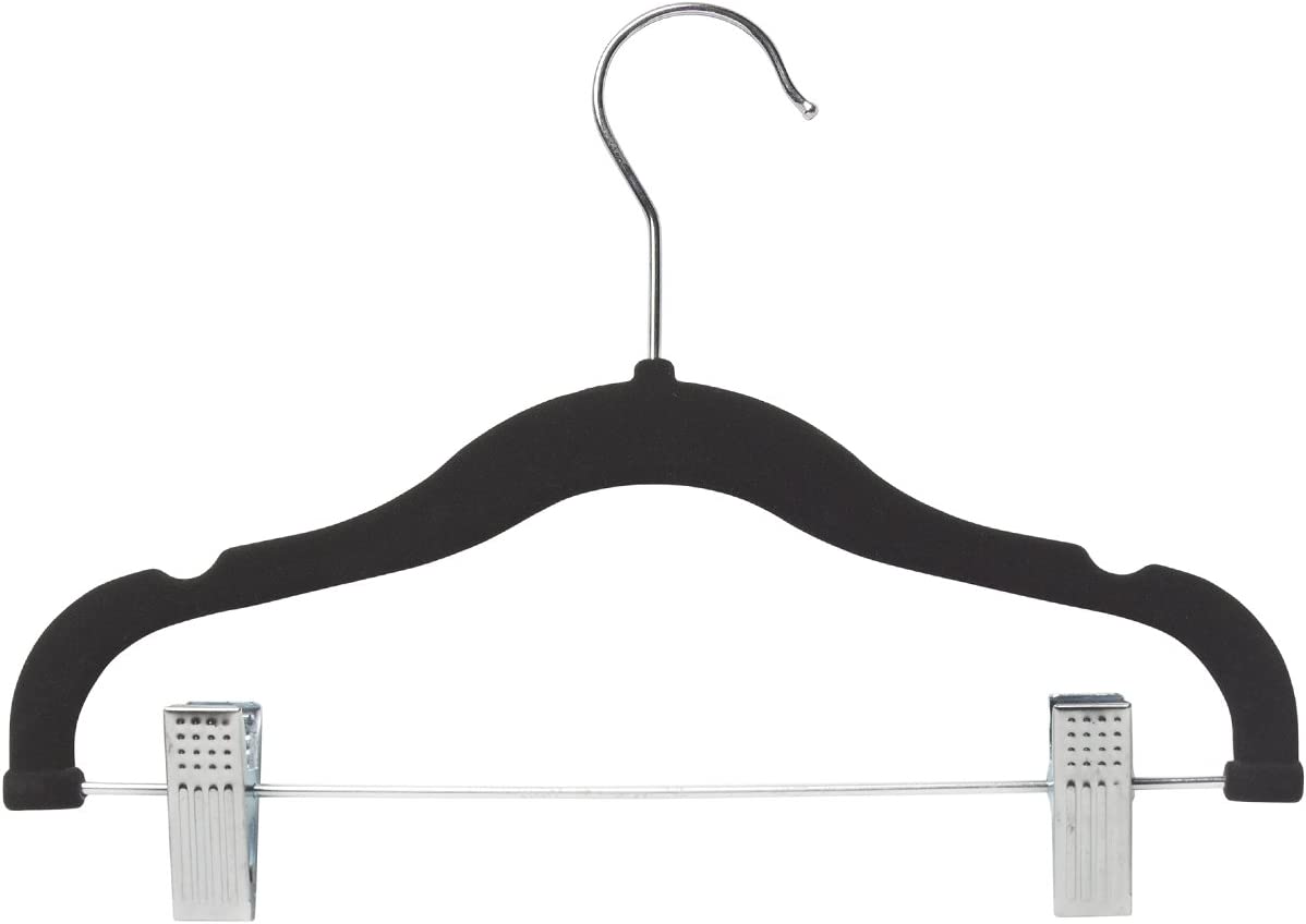 12 PACK baby hangers with clips BLACK baby Clothes Hangers Velvet Hangers use for skirt hangers Clothes Hanger pants hangers Ultra Thin No Slip kids hangers