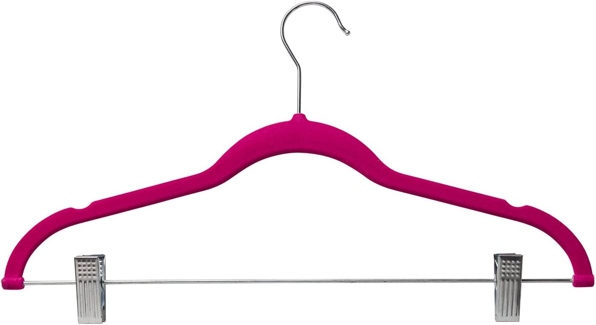 10 Pack Clothes Hangers with clips - PINK Velvet Hangers - made for skirt hangers - Clothes Hanger - pants hangers - Ultra Thin No Slip