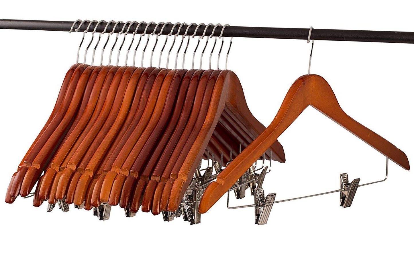 Heavy Duty Wooden Clothes Hangers With Clips, 20-Pack, Cherry