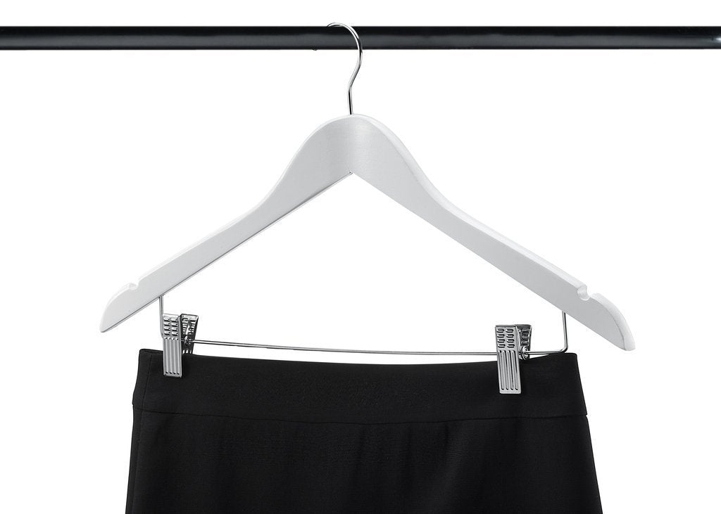 Heavy Duty Wooden Clothes Hangers With Clips, 20-Pack, Cherry