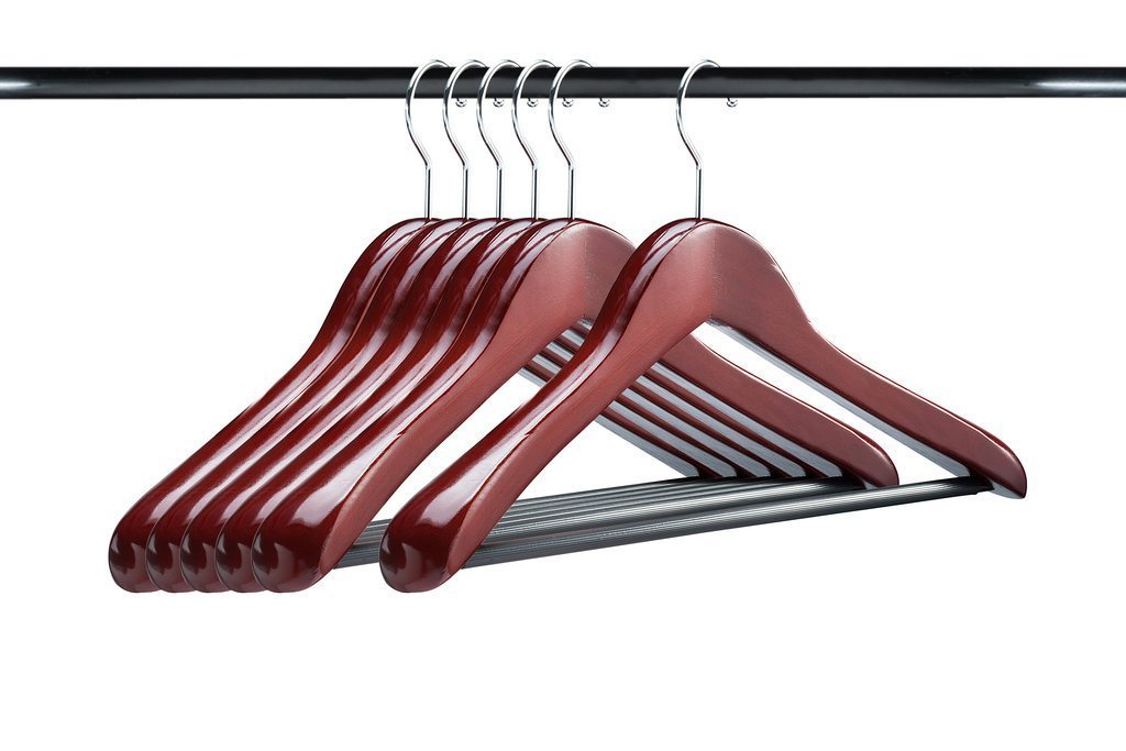 Extra Thick Wooden Suit Hangers With Bar, 6-Pack, Mahogany