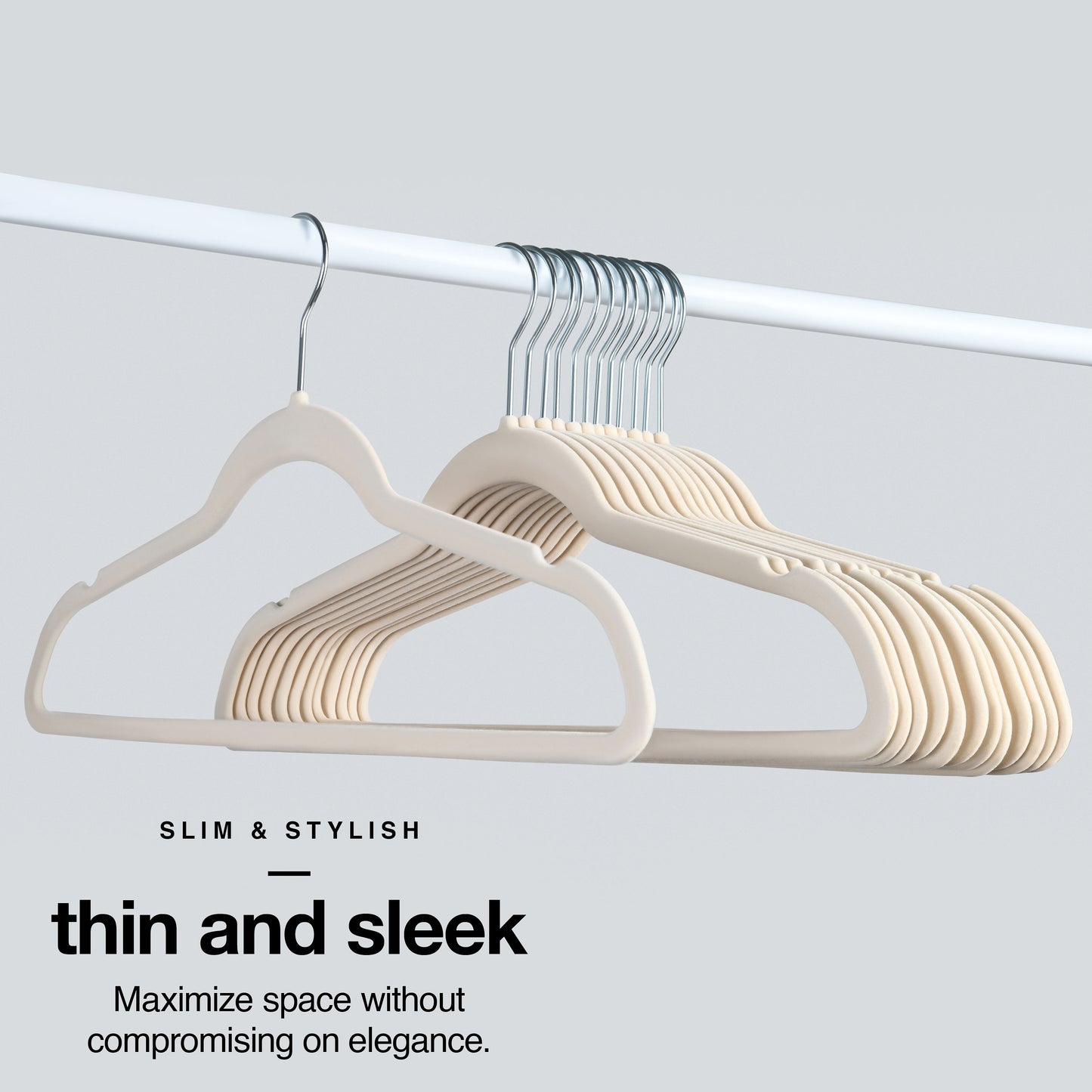 Velvet Slim Cloth Hangers, Hook Swivel 360, Ultra Thin, Color Ivory