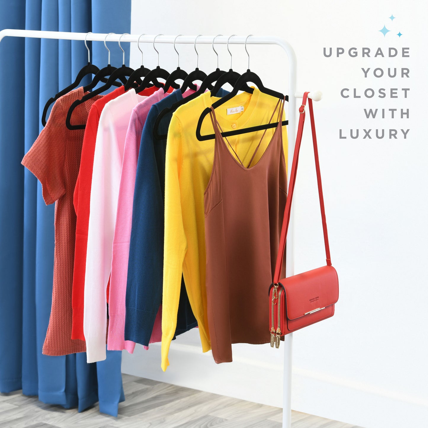 Velvet Slim Cloth Hangers, Hook Swivel 360, Ultra Thin, Color Black