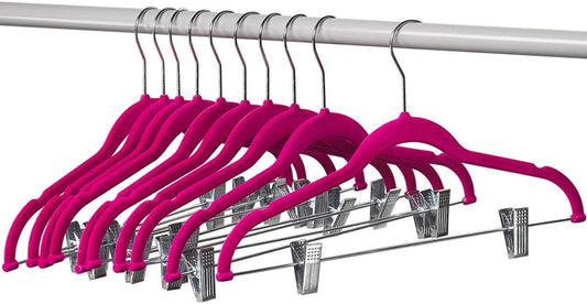 10 Pack Clothes Hangers with clips - PINK Velvet Hangers - made for skirt hangers - Clothes Hanger - pants hangers - Ultra Thin No Slip