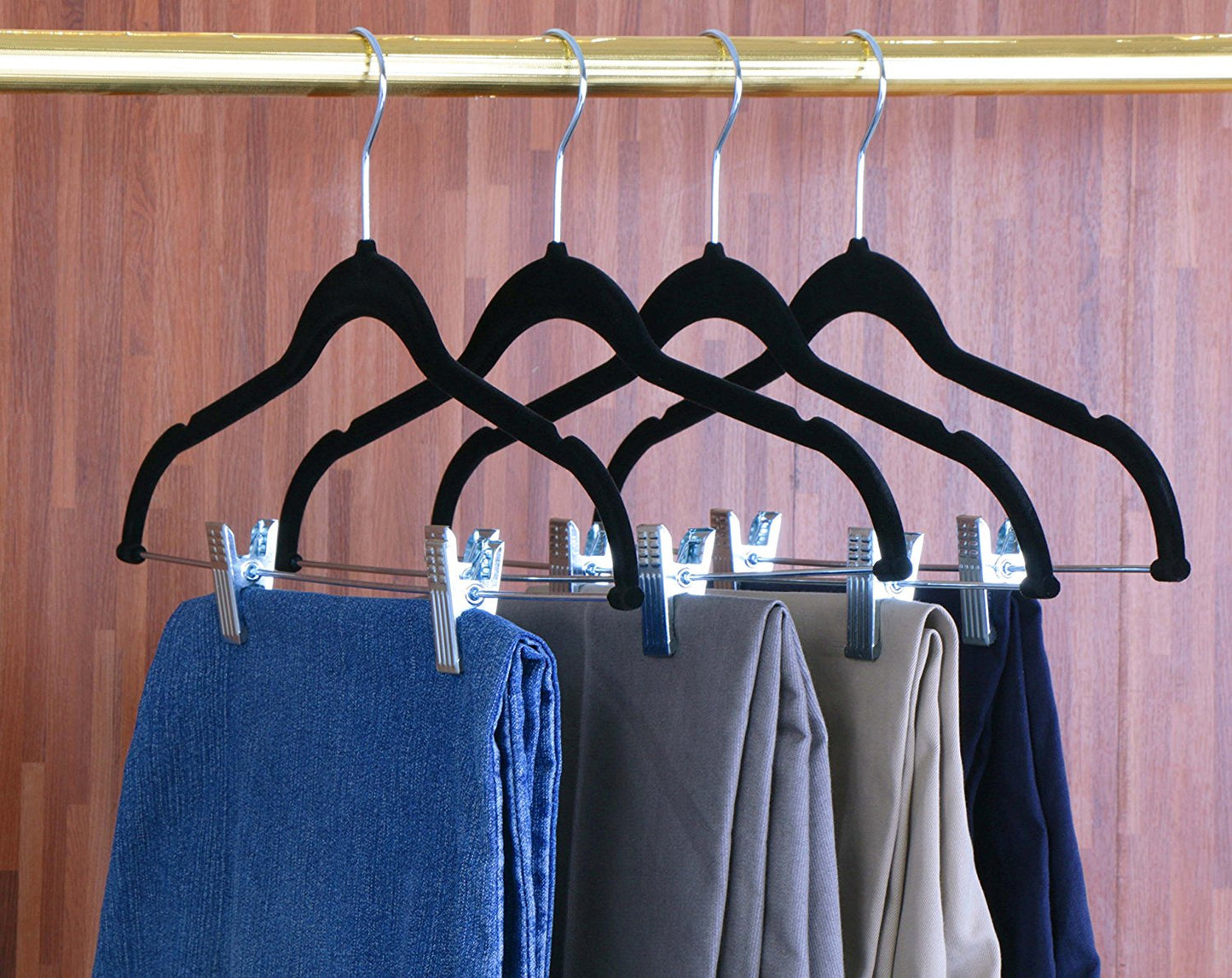 10 Pack Velvet Slim Cloth Hangers, With Metal Clips, Hook Swivel 360, Ultra Thin, Color Black