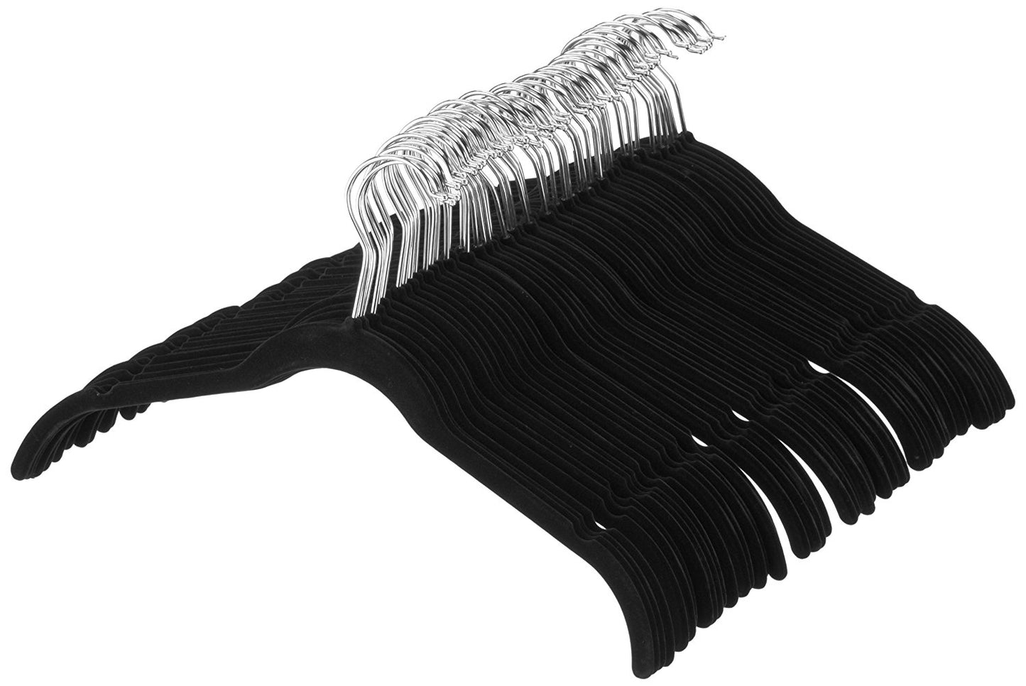 Premium Velvet Shirt Hanger Hook swivel 360 - Ultra Thin, 50-Pack, Black