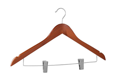 Heavy Duty Wooden Clothes Hangers With Clips, 20-Pack, Cherry