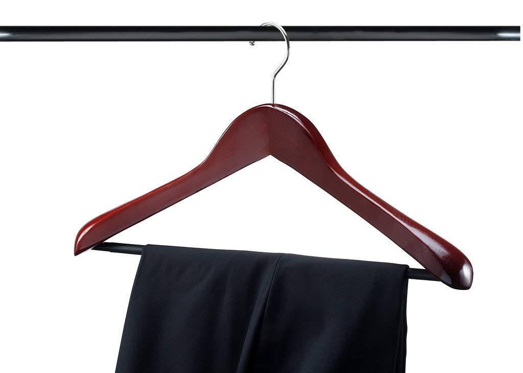 Extra Thick Wooden Suit Hangers With Bar, 6-Pack, Mahogany