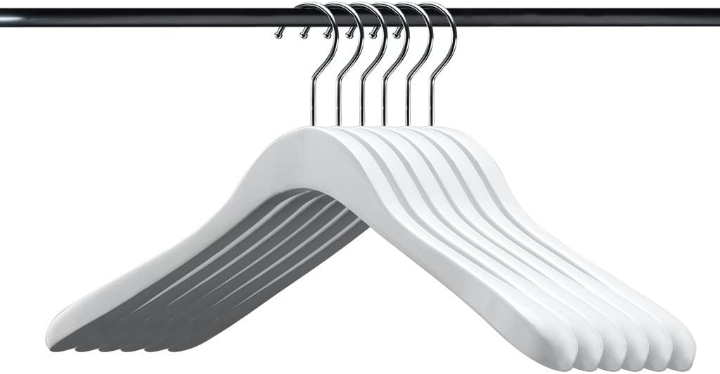 Hangers White wooden hangers (Set of 6) Extra Thick clothes hangers for coat hanger and suit hangers